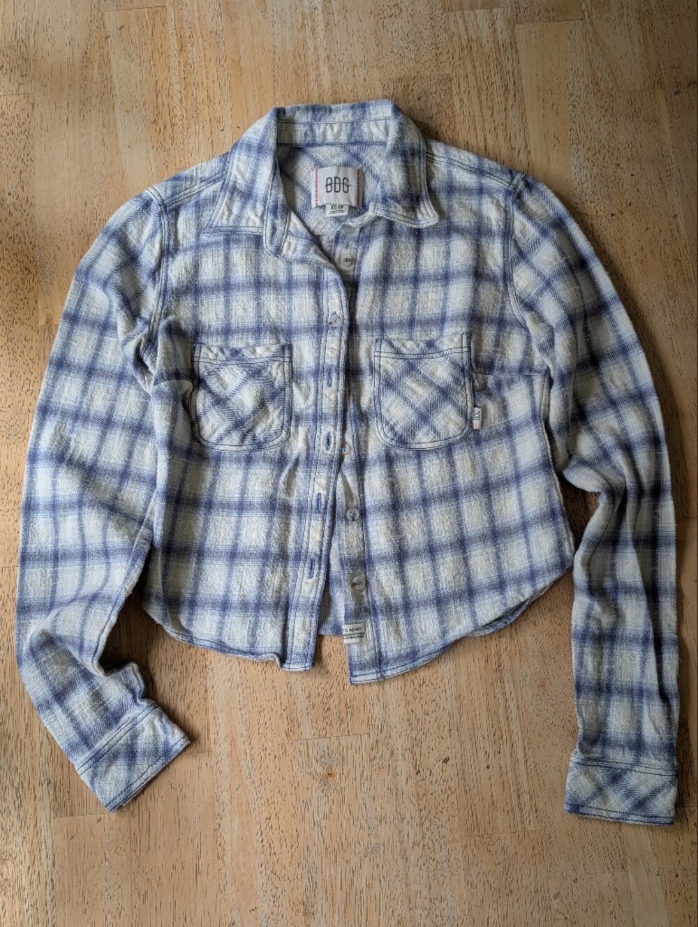 BDG Urban Outfitters Blue and White Plaid Button Down Flannel Shirt Size XS